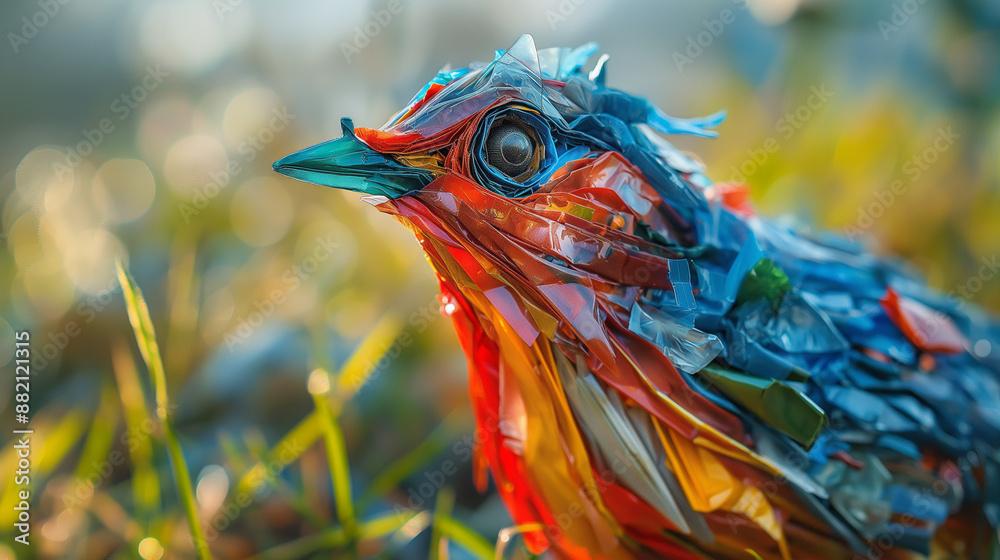Fototapeta premium bird from garbage bags plastic bottles