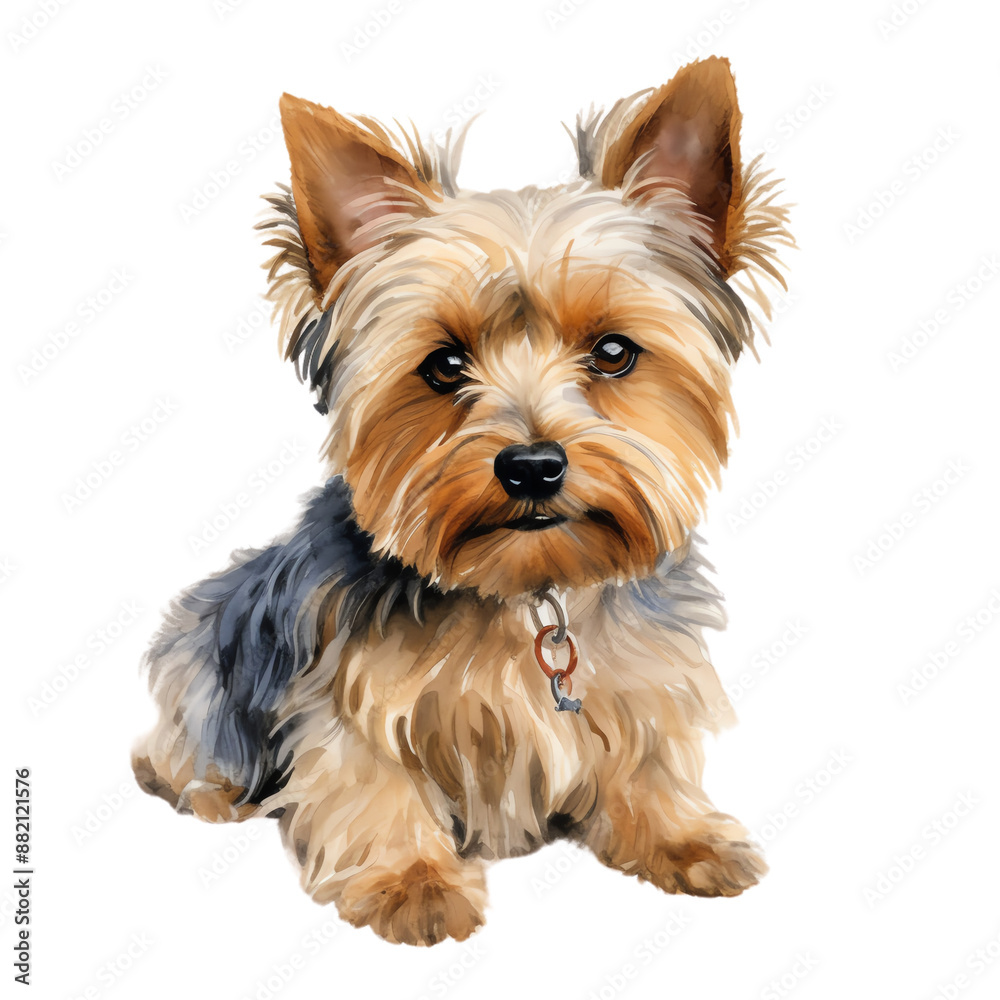A small Yorkshire Terrier with brown and black fur sits with a curious expression, looking directly at the viewer. A small Yorkshire Terrier with brown and black fur sits with a curious expression, looking directly at the viewer.