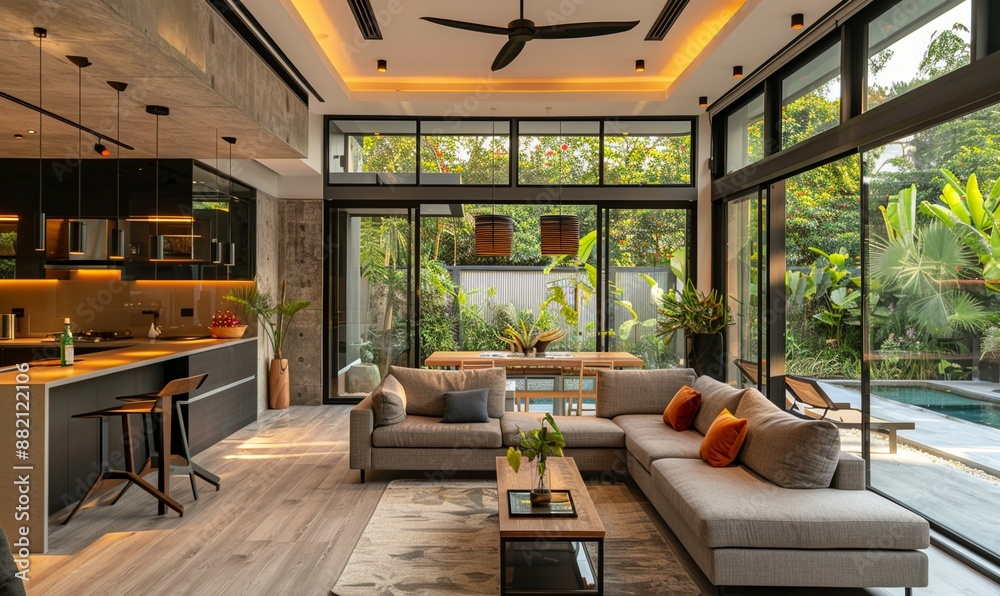 modern villa with open plan living and private bedroom wing with small terrace for relaxation modern villa with open plan living and private bedroom wing with small terrace for relaxation