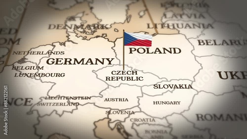 Czech republic flag showing on world map with 3D rendering photo