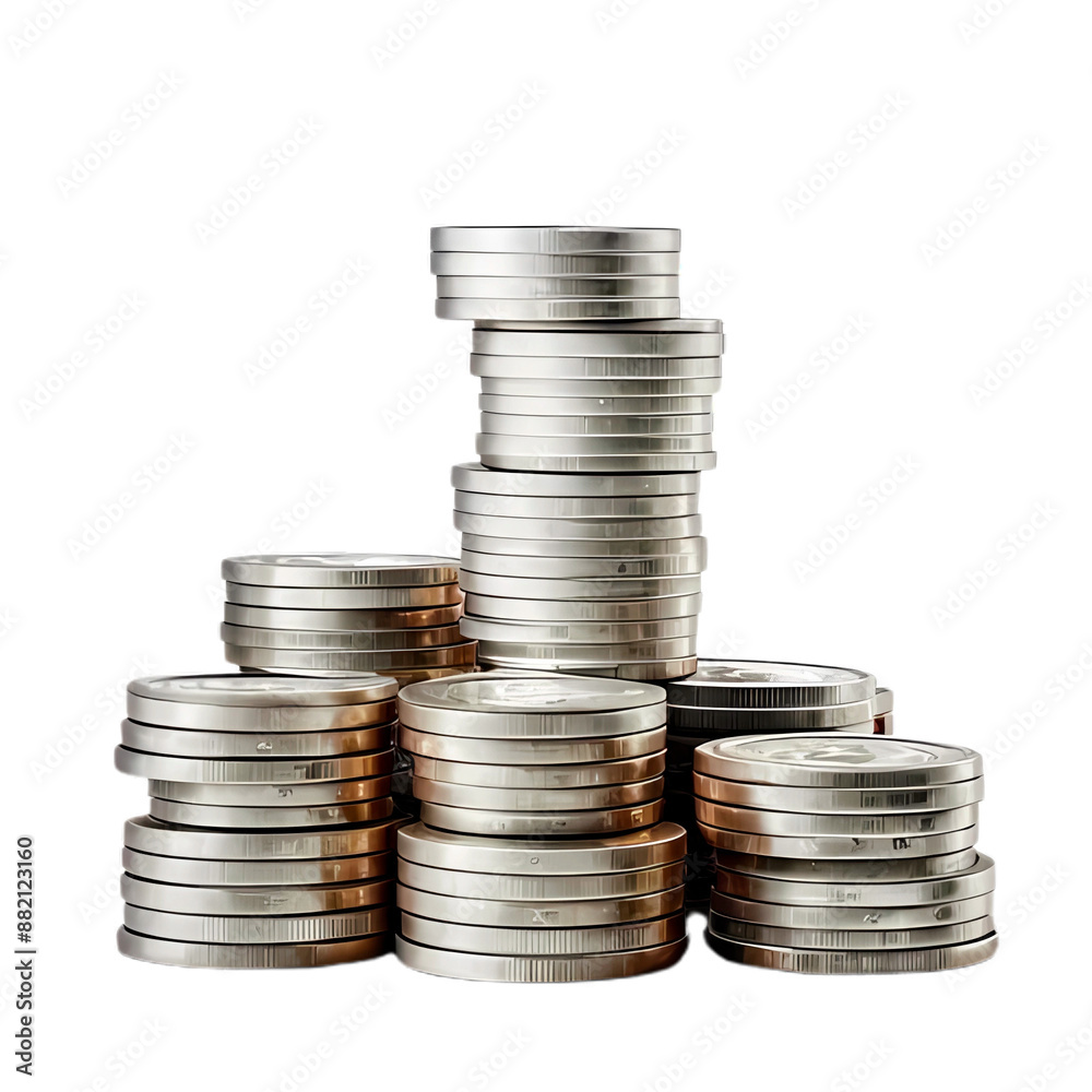 Stack of silver coins on transparent background Stack of silver coins on transparent background