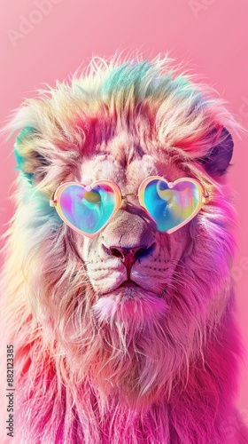 A Colorful Lion with Heart-Shaped Sunglasses