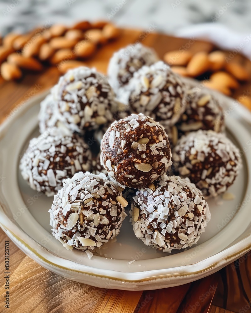 Chocolate Almond Truffles on Plate Chocolate Almond Truffles on Plate