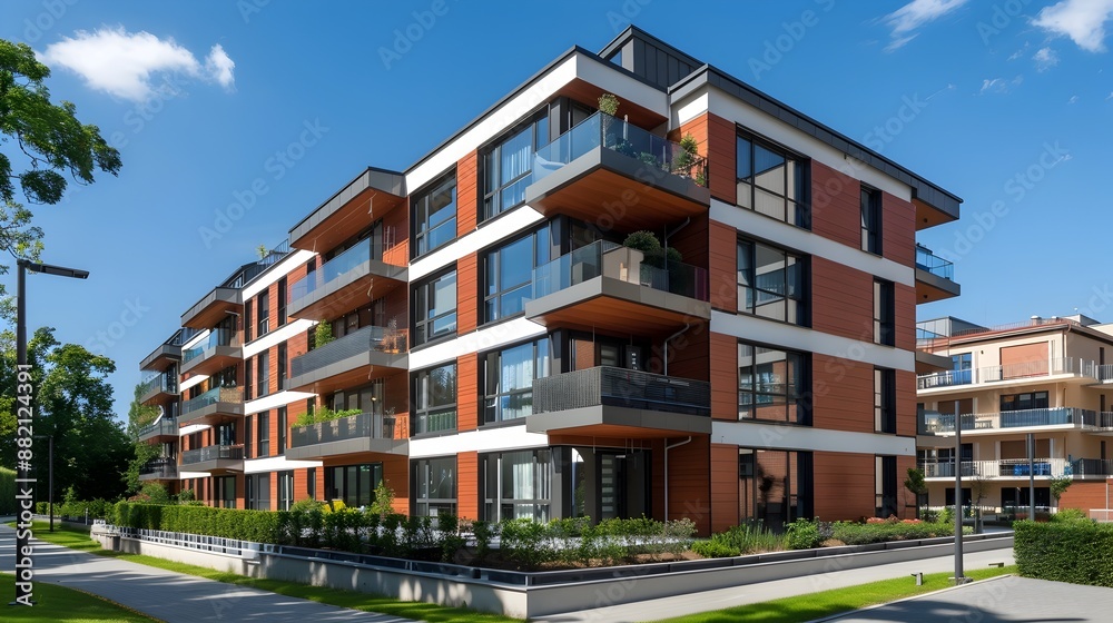 Modern Apartment Building with Energy-Efficient Windows and Sustainable Design Modern Apartment Building with Energy-Efficient Windows and Sustainable Design