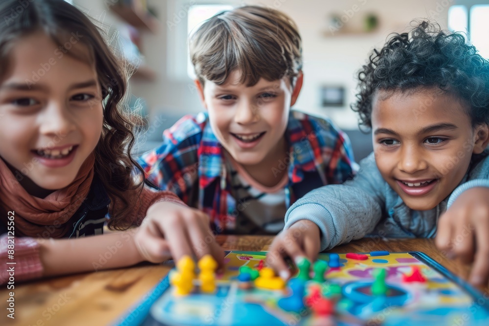 Happy Kids Enjoying a Board Game Together at Home