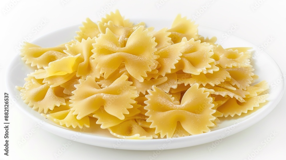Farfalle Pasta on a Plate on White Background: Classic Italian Cuisine Display Farfalle Pasta on a Plate on White Background: Classic Italian Cuisine Display
