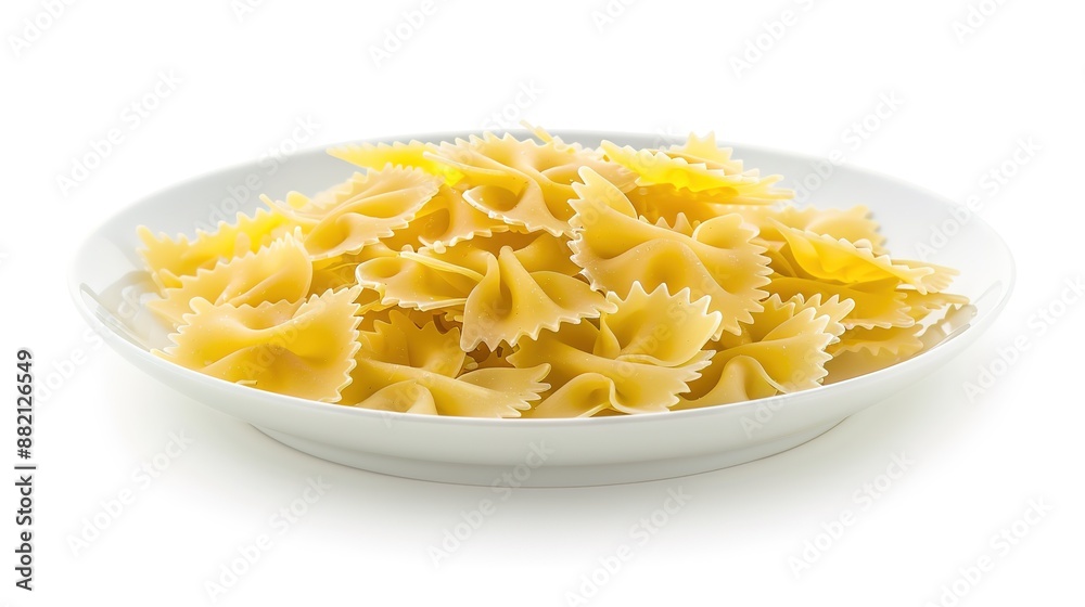 Farfalle Pasta on a Plate on White Background: Classic Italian Cuisine Display Farfalle Pasta on a Plate on White Background: Classic Italian Cuisine Display