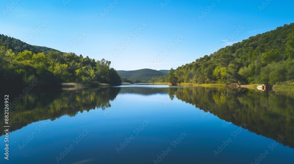 Tranquil Lake Reflecting Lush Green Hills Tranquil Lake Reflecting Lush Green Hills
