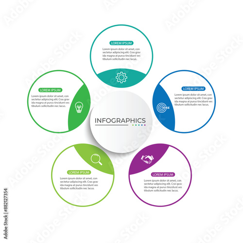 Modern infographic template. Creative circle element design with marketing icons. Business concept with 5 options