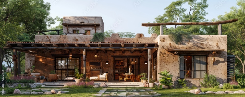 Pueblo-style house with natural materials. Pueblo-style house with natural materials.