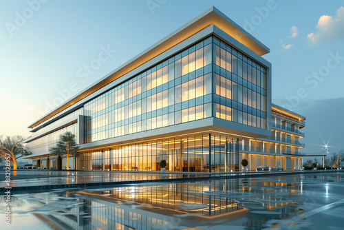 3D render of modern hotel on a light background, luxury contemporary building