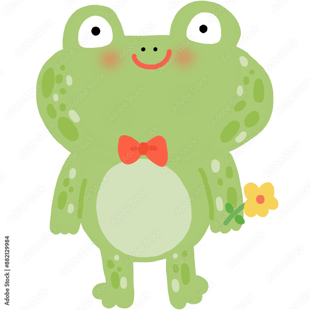 green frog and flower cartoon