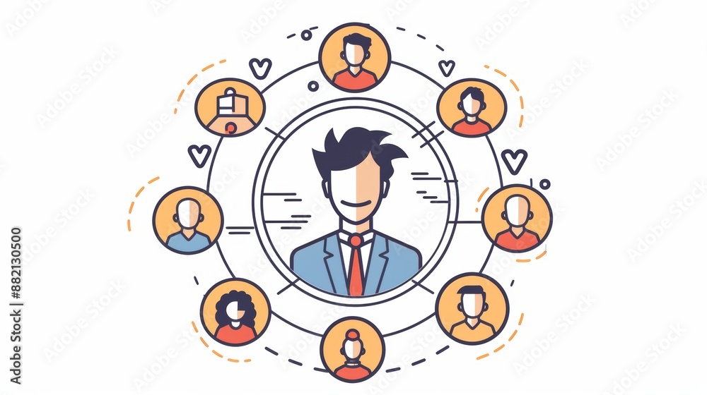 HRM or Human Resource Management, Magnifier glass focus to manager icon ...