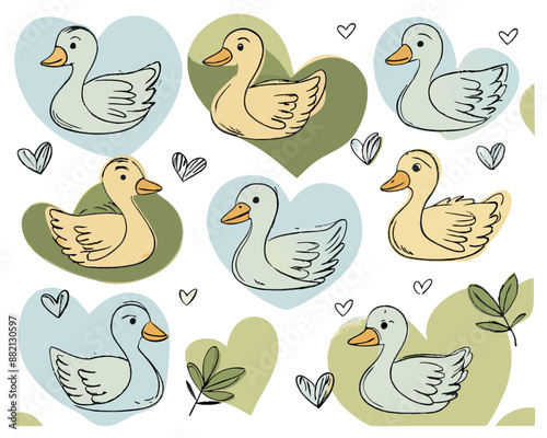 seamless pattern of cute ducks photo