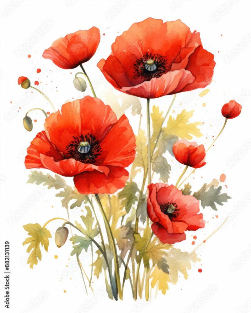 Obraz premium Poppy flower in watercolor style. Botanical illustration