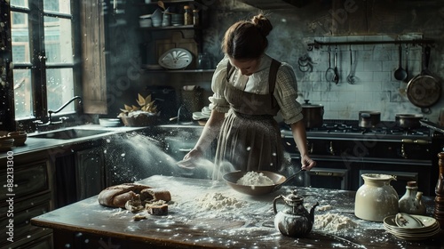 Wallpaper Mural Capturing baking magic  enchanting moments in a flour dusted kitchen, artfully preserved Torontodigital.ca