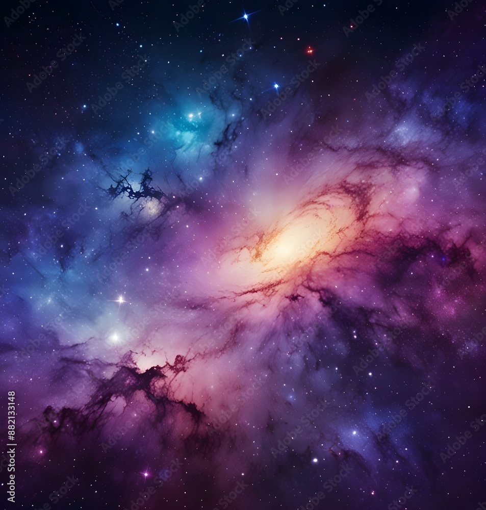 A high quality background galaxy illustration with stardust and bright shining stars illuminating the space A high quality background galaxy illustration with stardust and bright shining stars illuminating the space
