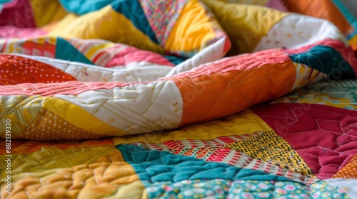 Colorful Handmade Patchwork Quilt Close-Up - Cozy and Warm Bedding Design
