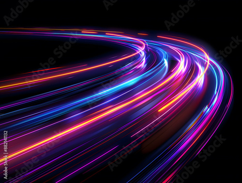 Close up of network data flowing on black background.