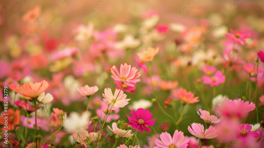 Lush Cotton Candy Blooms, Vibrant Field of Pastel Flowers in Full Blossom. Lush Cotton Candy Blooms, Vibrant Field of Pastel Flowers in Full Blossom.