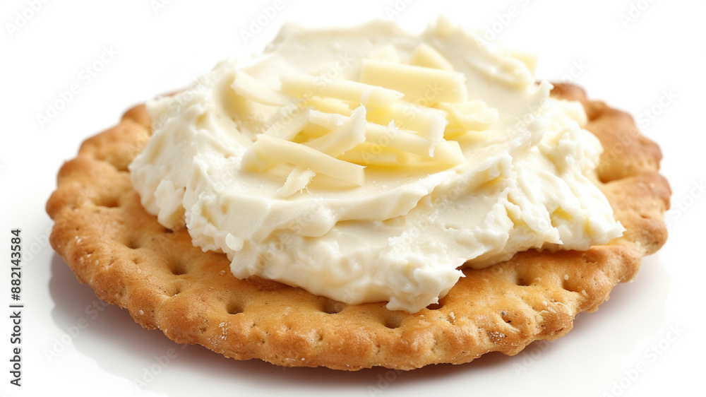 cream cheese spread on a cracker, white background, photography cream cheese spread on a cracker, white background, photography