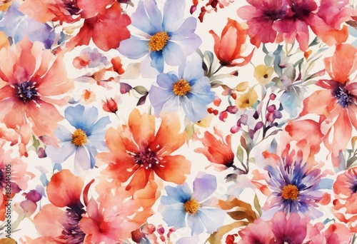 watercolor seamless pattern floral flowers stylish ornate flower leaf