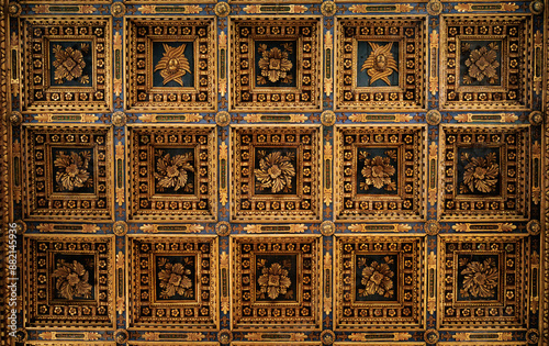 Golden ceiling on historical religious building in Italy 