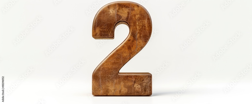 Fototapeta premium Isolated shot of a three-dimensional brown leather number 2 on a white background, suitable for sleek and stylish compositions