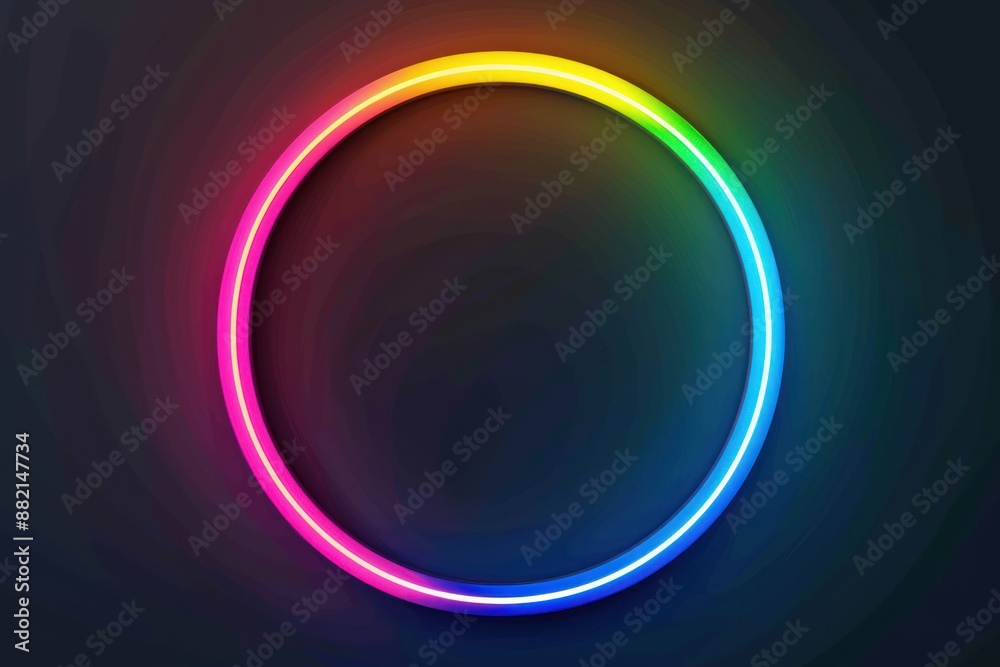 Neon rainbow color circle on a dark background. Mockup for logo Neon rainbow color circle on a dark background. Mockup for logo