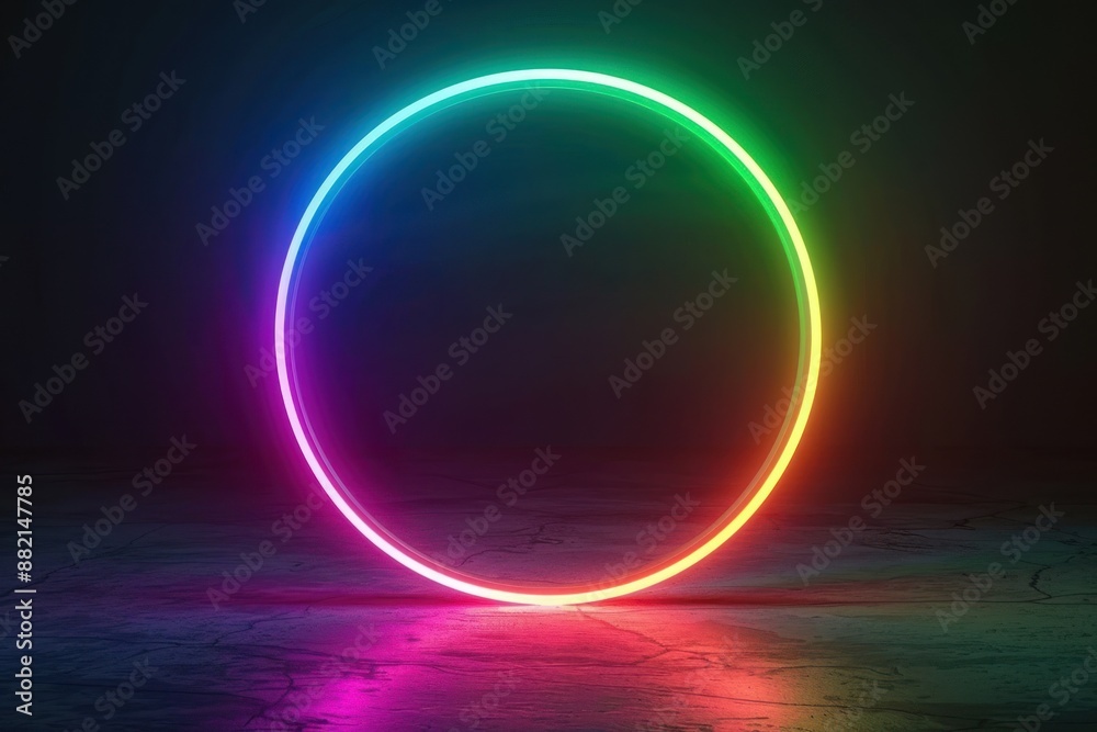 Neon rainbow color circle on a dark background. Mockup for logo Neon rainbow color circle on a dark background. Mockup for logo