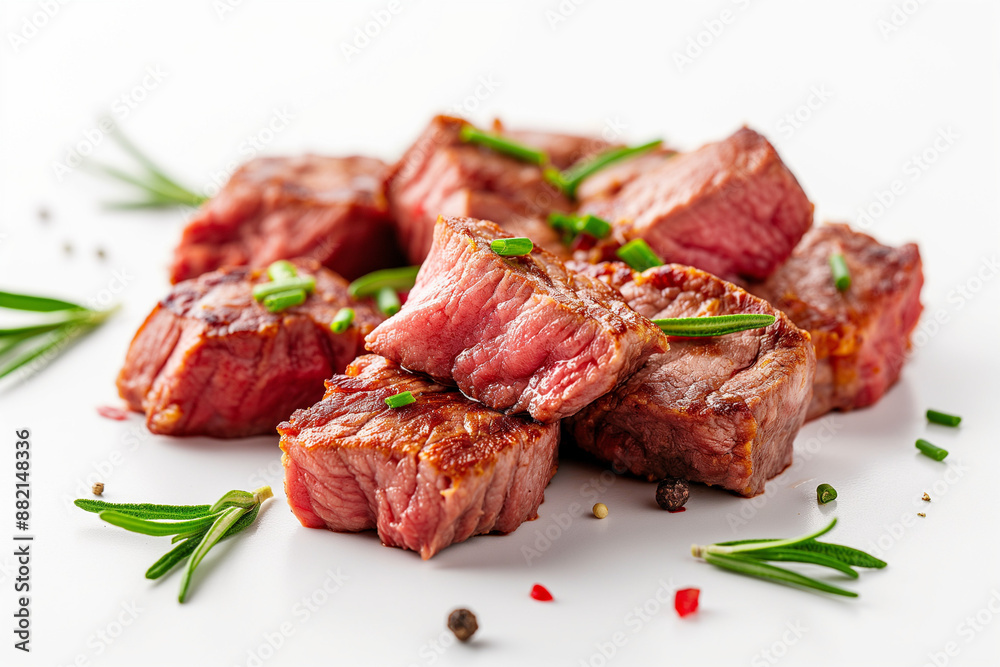 A pile of meat with herbs on top A pile of meat with herbs on top