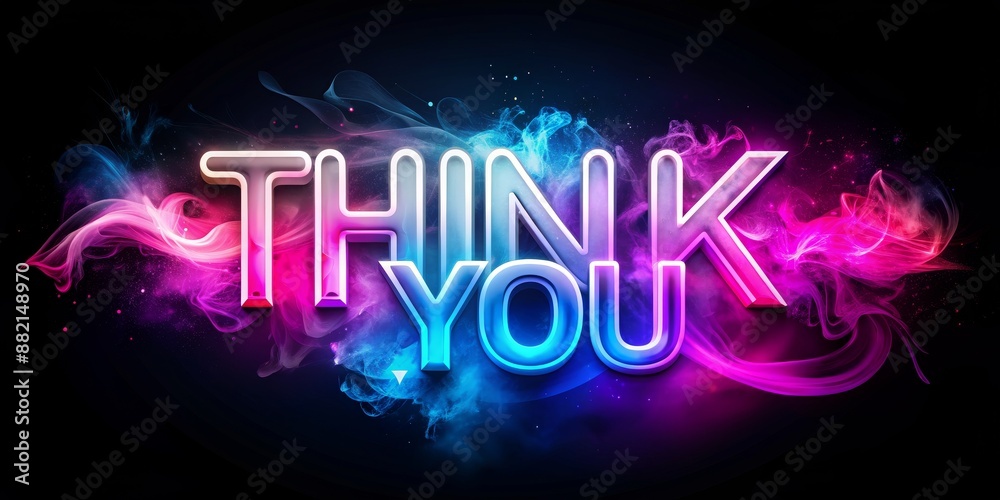 Neon Thank You with Pink and Blue Smoke, 3D Text, Glowing Letters, Abstract Design, Neon Sign, Typography, Thankful Neon Thank You with Pink and Blue Smoke, 3D Text, Glowing Letters, Abstract Design, Neon Sign, Typography, Thankful