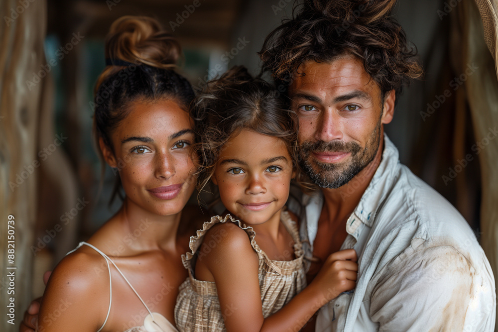 Obraz premium Happy mixed race mixed culture family with young child