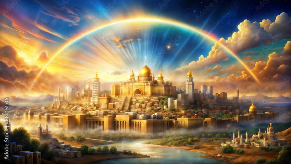 Fototapeta premium Illustration of the Bride of Jesus Christ the New Jerusalem the Heavenly Canaan the New Earth Gods promise to his people