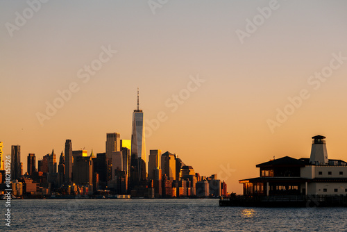New York skyline as viewed across the Hudson River in New Jersey at sunset. High quality photo