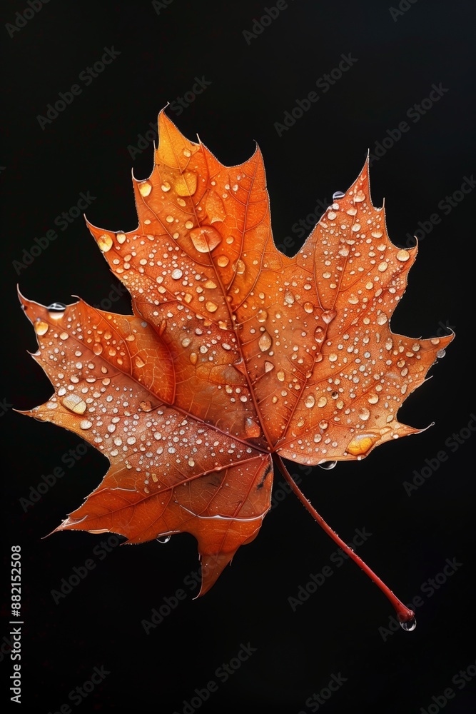 Closeup maple leaf with morning dew. Fall season leaves with water droplets beautiful background Closeup maple leaf with morning dew. Fall season leaves with water droplets beautiful background