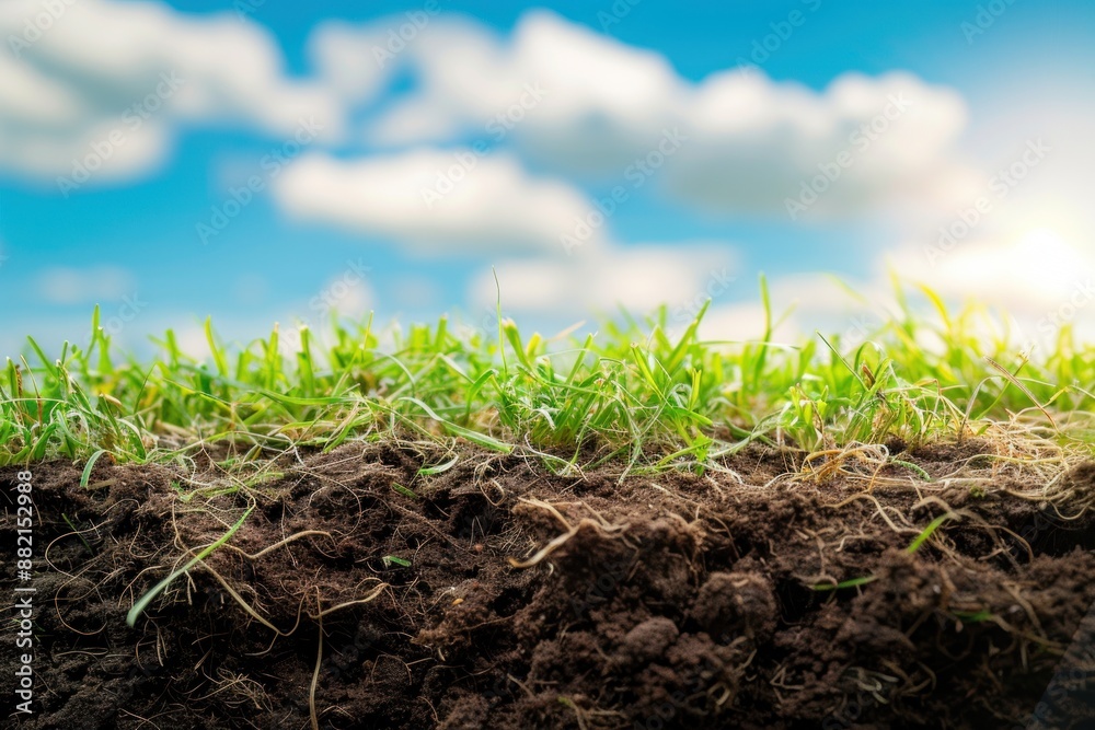 Soil Grass. Cross Section of Grass Turf on Earth with Sky Background Soil Grass. Cross Section of Grass Turf on Earth with Sky Background