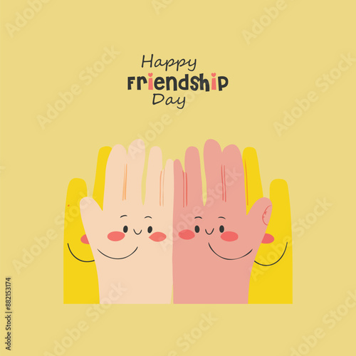 a poster for happy friendship day with a hand pointing at the bottom photo