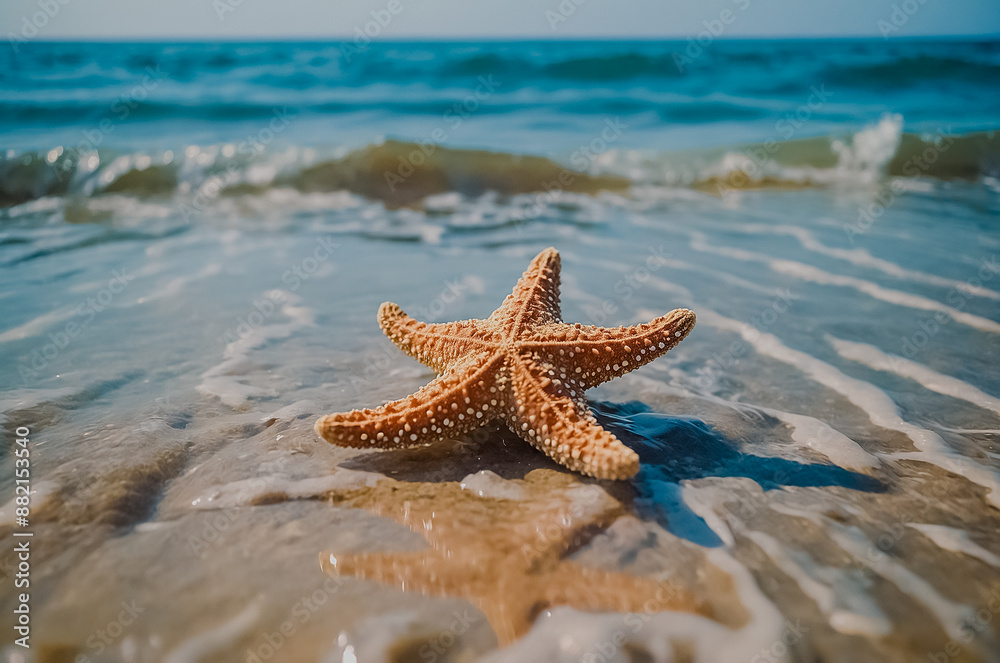Serene Summer Beach Scene. Starfish Resting in Shallow Sea Water. Perfect Coastal Vibes and Tranquil Oceanic Beauty. Essence of Relaxation and Nature's Charm with This Stunning Seaside Moment Serene Summer Beach Scene. Starfish Resting in Shallow Sea Water. Perfect Coastal Vibes and Tranquil Oceanic Beauty. Essence of Relaxation and Nature's Charm with This Stunning Seaside Moment