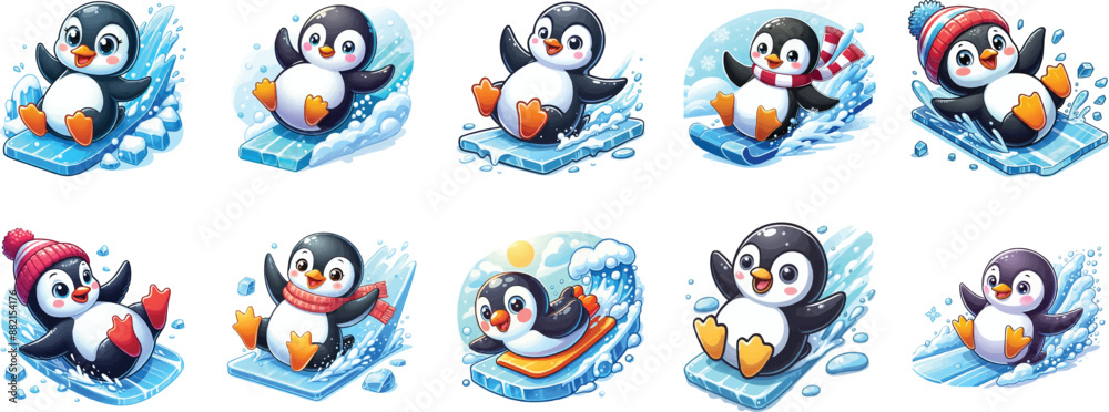 Penguin Sliding on Ice vector illustration isolated on white background, bright colorful , cartoon style
Penguin Sliding on Ice vector illustration isolated on white background, bright colorful , cartoon style