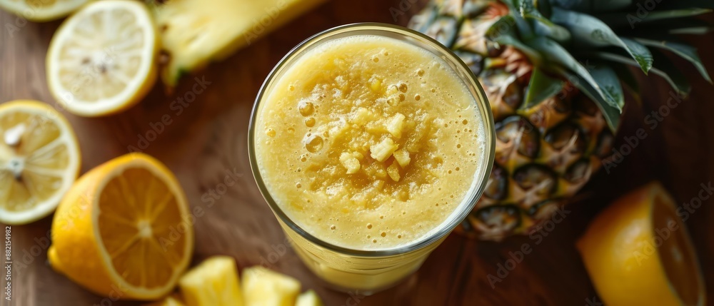 Blend lemon, orange, and pineapple for a refreshing detox smoothie that promotes a healthy lifestyle Blend lemon, orange, and pineapple for a refreshing detox smoothie that promotes a healthy lifestyle