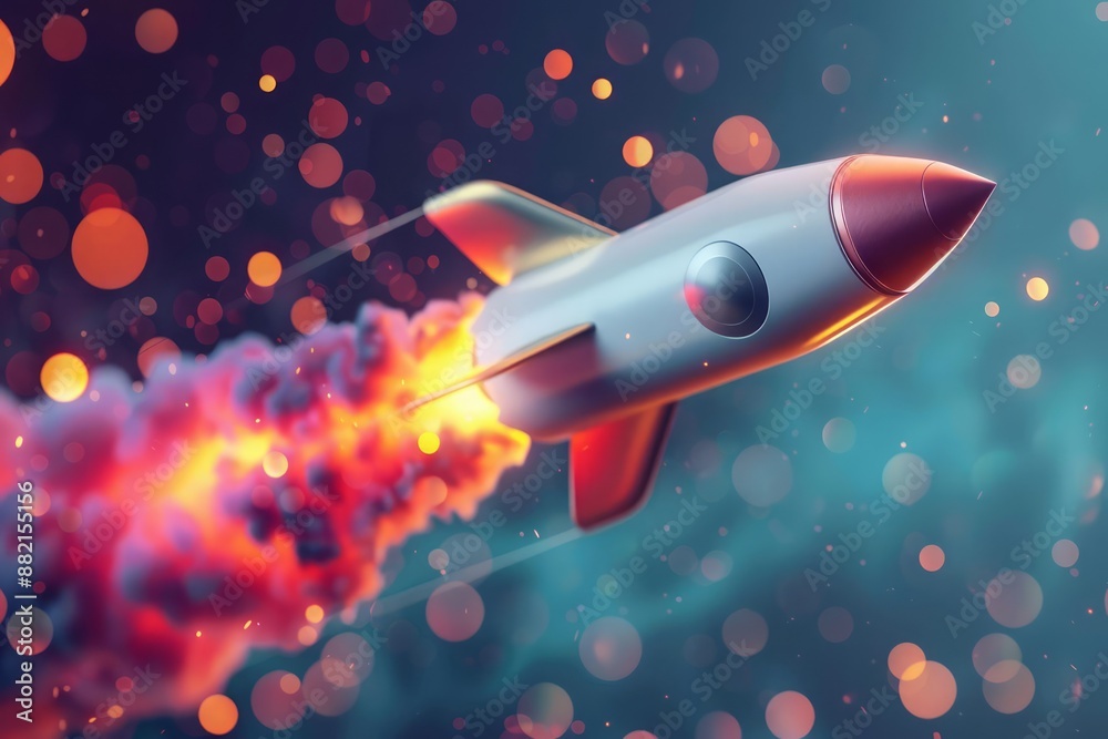 Business success story of a tech startup, illustrated as a rocket speeding up, emphasizing innovation and rapid growth, in a 3D style with a sharpened cinematic banner Business success story of a tech startup, illustrated as a rocket speeding up, emphasizing innovation and rapid growth, in a 3D style with a sharpened cinematic banner