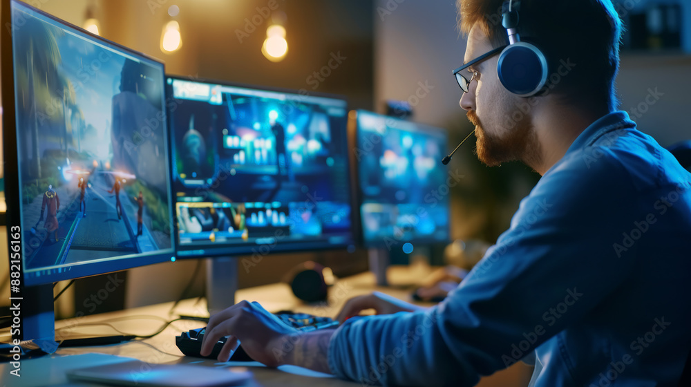 Fototapeta premium indian game designer using a computer to design a new game