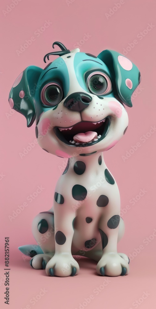 Fototapeta premium Cheerful Cartoon Dalmatian Puppy on Pink Background