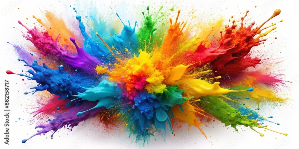 Fototapeta premium Rainbow Paint Explosion, Color Burst, Abstract Art, Liquid Dynamics, Holi Festival, paint, splash