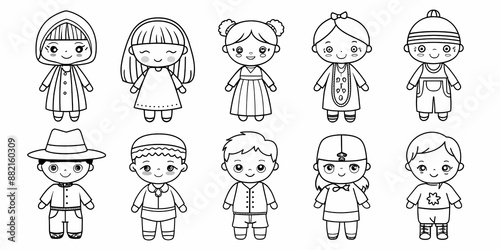 Minimalist children illustration with various playful and charming outfits
