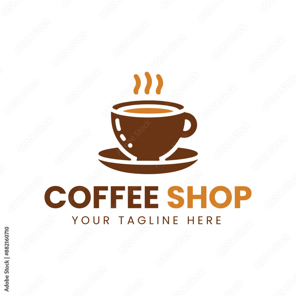 Minimalist Brown and Orange Coffee Cup Logo with Saucer on White Background Minimalist Brown and Orange Coffee Cup Logo with Saucer on White Background