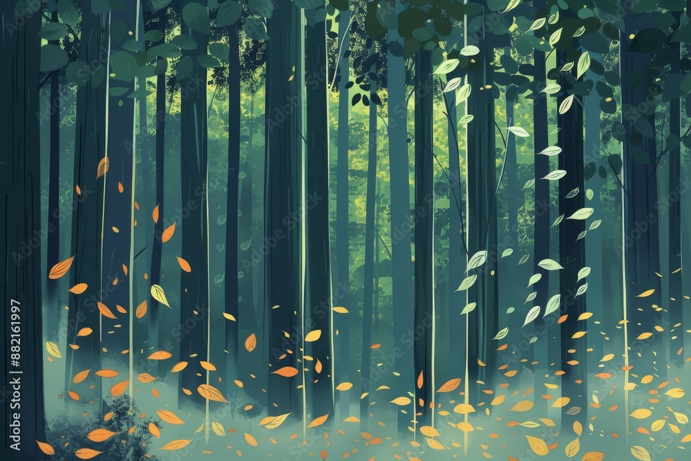 Fototapeta premium Enchanting Sunlit Forest with Gentle Breeze and Lush Greenery