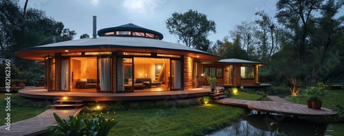 Modern yurt with innovative architecture.; photo