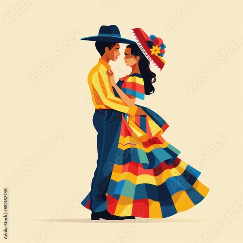 Obraz na płótnie Colorful Latin Dancers: Traditional Mexican Couple in Vibrant Attire
w salonie